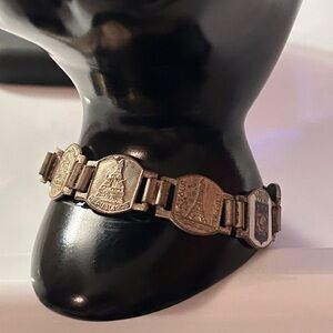 RARE ANTIQUE Silver tone & Brass FRENCH PANEL HISTORICAL BRACELET PARIS